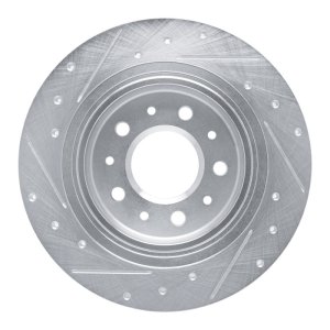 Buick Regal TOURX Brake Rotor (1) - Rear Right - R1 Concepts - Drilled & Slotted - Silver - `16-`25